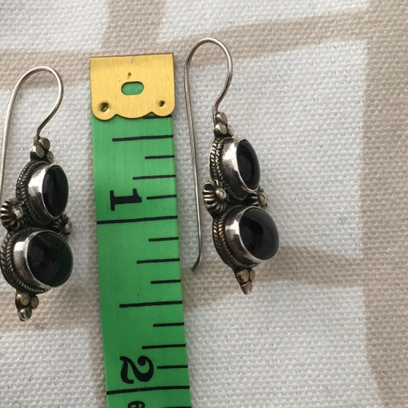 Vintage Sterling Onyx Earrings - Picture 4 of 5